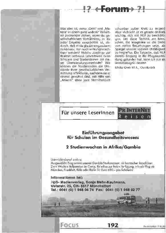 Vorschauseite 2: NLP im Pflegeunterricht - ein Armutszeugnis!