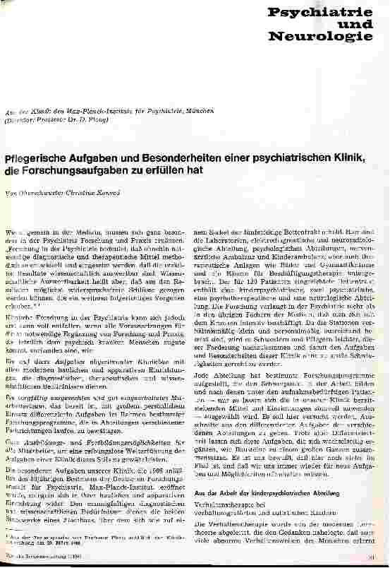 Vorschauseite 1: Pflegerische Aufgaben und Besonderheiten einer psychiatrischen Klinik die Forschungsaufgaben zu erfüllen hat