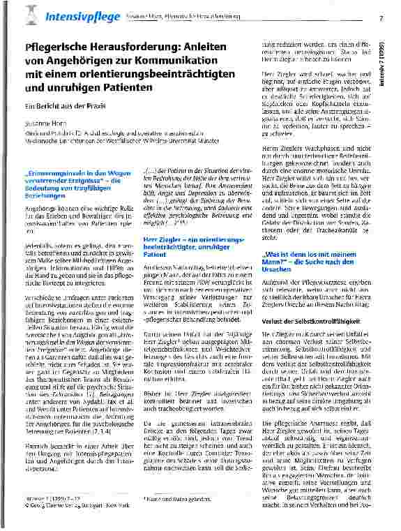 Vorschauseite 1: Pflegerische Herausforderung: Anleiten von Angehörigen zur Kommunikation mit einem orientierungsbeeinträchtigten und unruhigen Patienten
