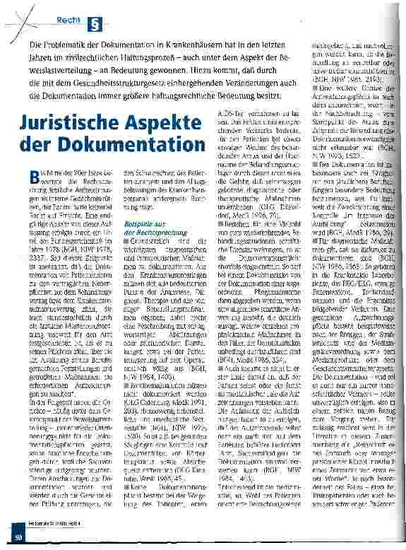 Vorschauseite 1: Juristische Aspekte der Dokumentation