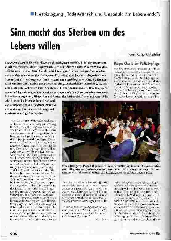 Vorschauseite 1: Sinn macht das Sterben um des Lebens willen Hospiztagung Todeswunsch und Ungeduld am Lebensende