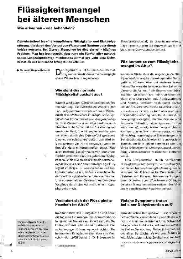 Vorschauseite 1: Flüssigkeitsmangel bei älteren Menschen Wie erkennen - wie behandeln?
