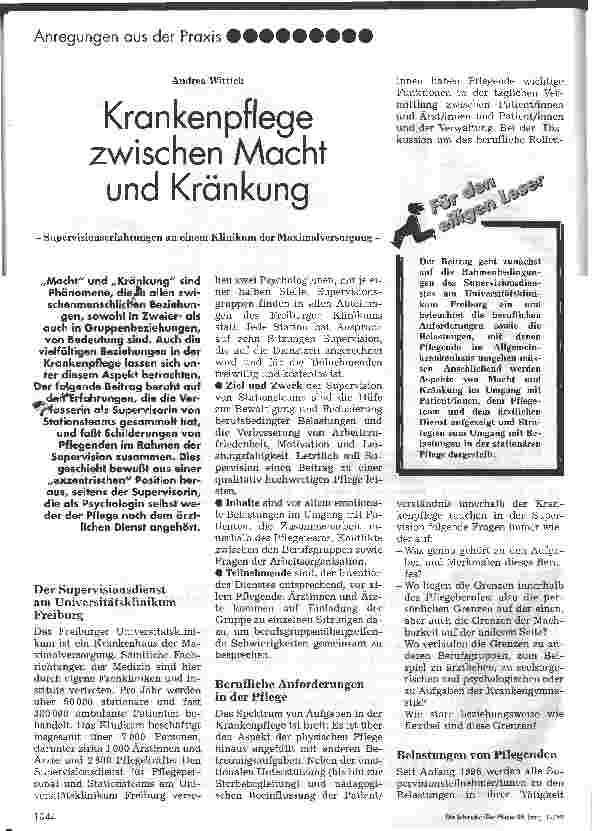 Vorschauseite 1: Krankenpflege zwischen Macht und Kränkung
