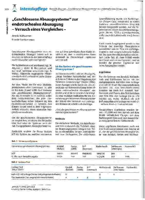 Vorschauseite 1: Geschlossene Absaugsysteme zur endotrachealen Absaugung Versuch eines Vergleichs