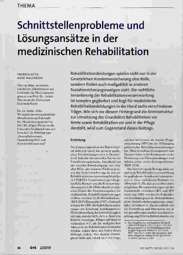 Vorschauseite 1: Schnittstellenprobleme und Lösungsansätze in der medizinischen Rehabilitation
