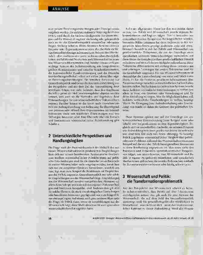 Vorschauseite 2: Wissenschaftliche Politikberatung im Gesundheitswesen