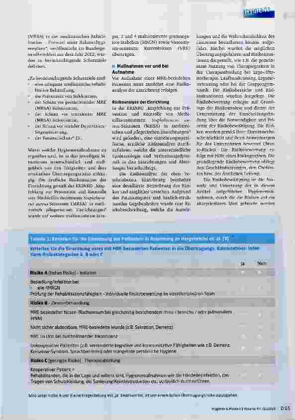 Vorschauseite 3: Patienten mit multiresistenten Erregern (MRSA, MRGN, VRE) in der kardiologischen Rehabilitation