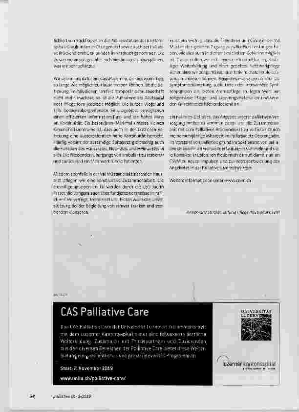 Vorschauseite 2: Palliative Care in der Peripherie das Beispiel des Center da sandä Val Müstair