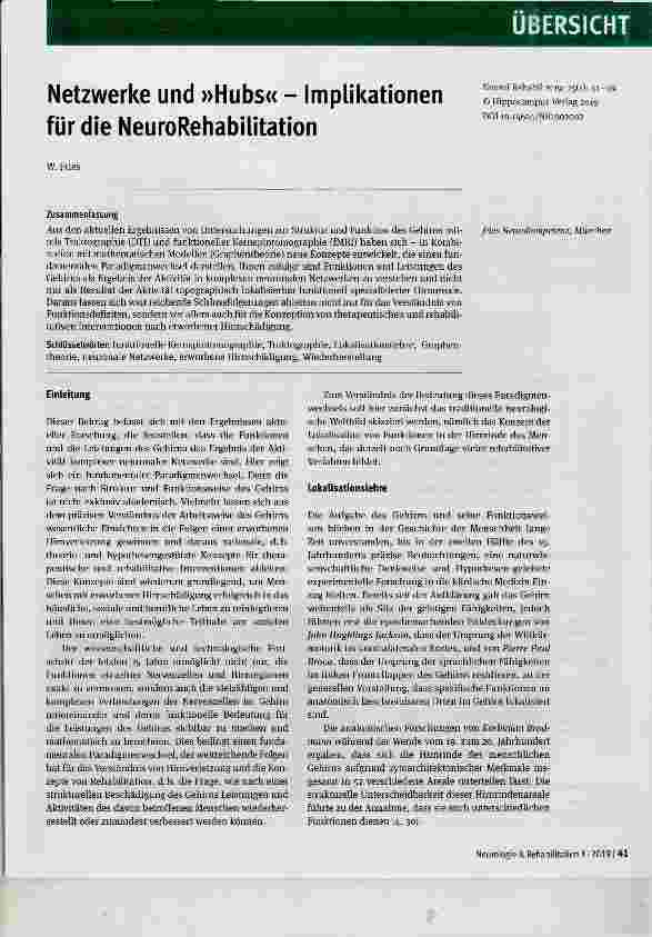 Vorschauseite 1: Netzwerke und »Hubs« Implikationen für die NeuroRehabilitation