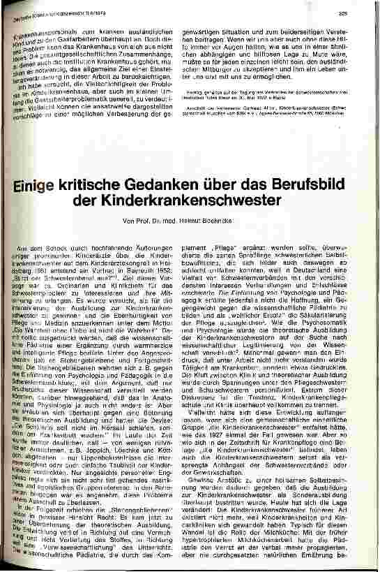 Vorschauseite 1: Einige kritische Gedanken über das Berufsbild der Kinderkrankenschwester