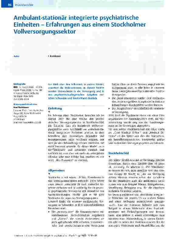 Vorschauseite 1: Ambulant-stationär integrierte psychiatrische Einheiten - Erfahrungen aus einem Stockholmer Voll Versorgungssektor