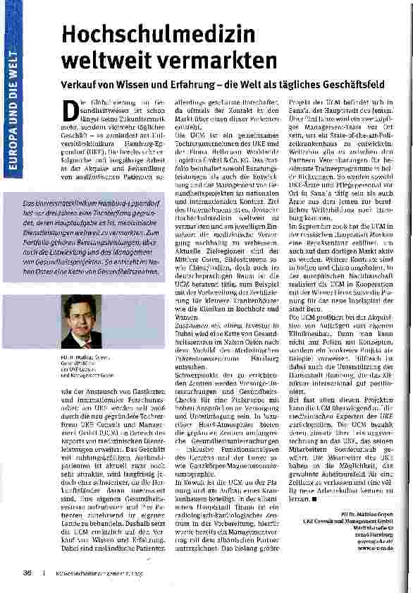 Vorschauseite 1: Hochschulmedizin weltweit vermarkten