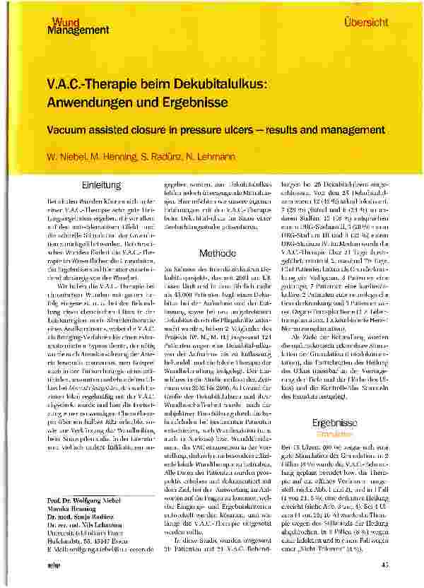 Vorschauseite 1: VAC.-Therapie beim Dekubitalulkus: Anwendungen und Ergebnisse