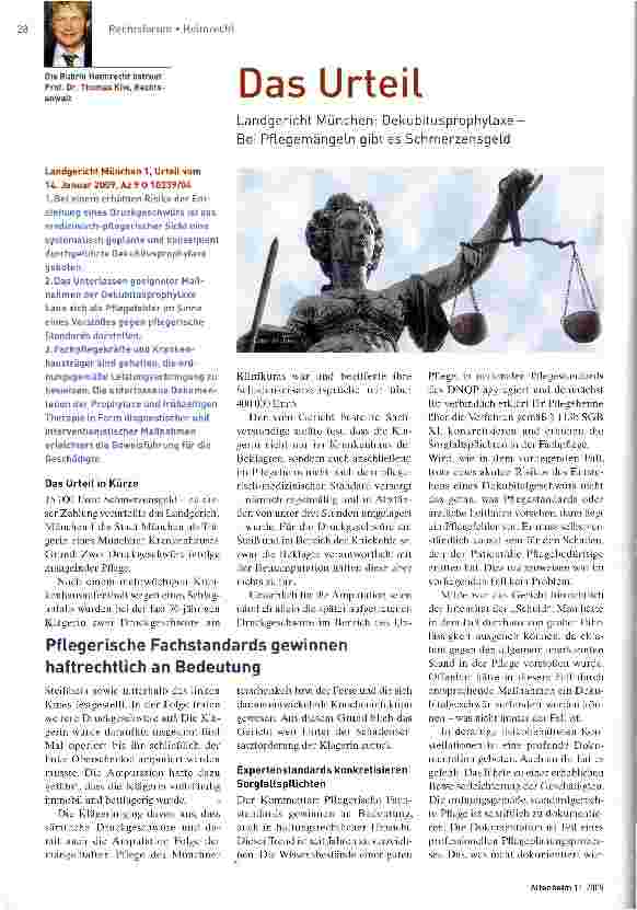 Vorschauseite 1: Dekubitusprophylaxe Bei Pflegemängeln gibt es Schmerzensgeld