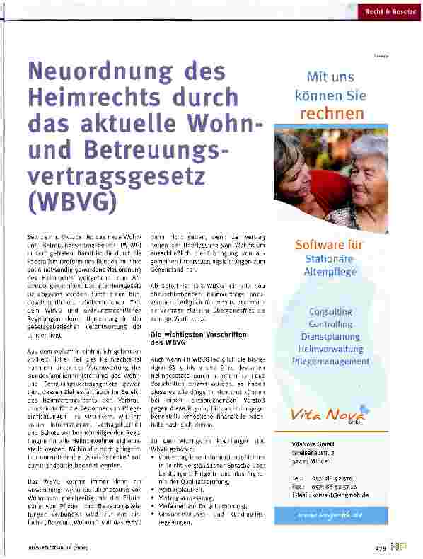 Vorschauseite 1: Neuordnung des Heimrechts durch das aktuelle Wohn-und Betreuungsvertragsgesetz (WBVG)