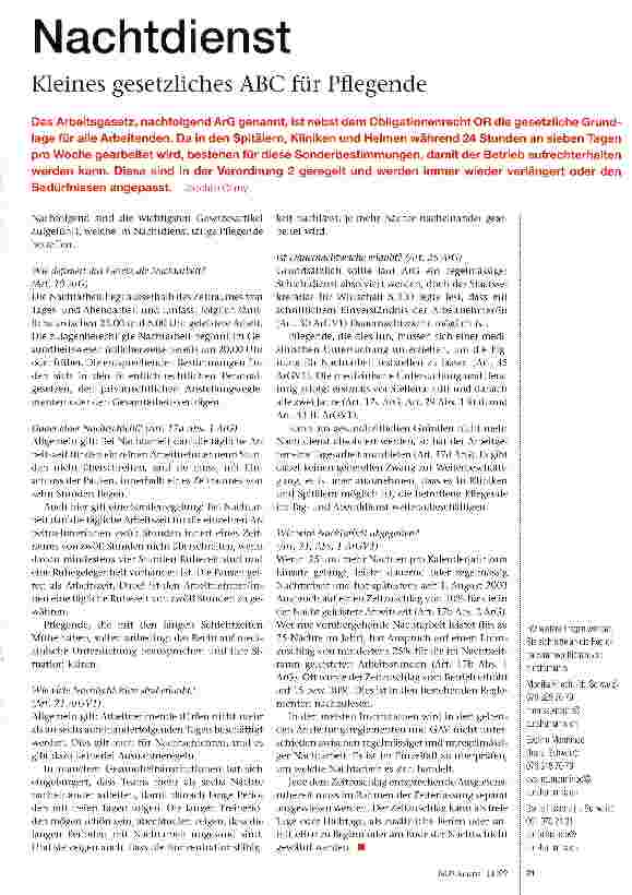 Vorschauseite 1: NachtdienstKleines gesetzliches ABC für Pflegende