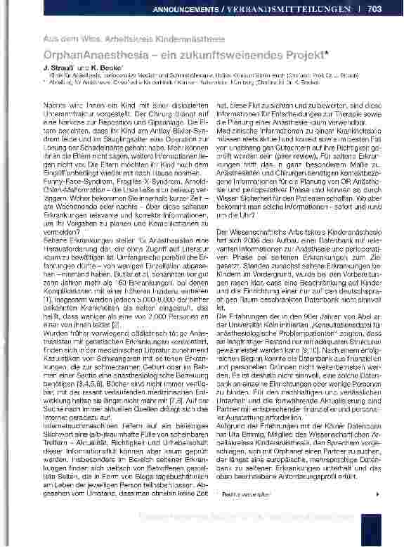 Vorschauseite 1: OrphanAnaesthesia - ein zukunftsweisendes Projekt