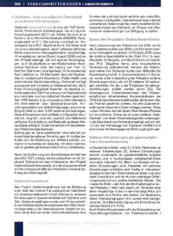 Vorschauseite 2: OrphanAnaesthesia - ein zukunftsweisendes Projekt