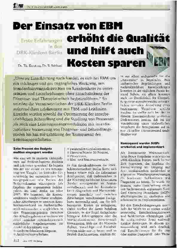 Vorschauseite 1: Der Einsatz von EBM erhöht die Qualität und hilft auch Kosten sparen