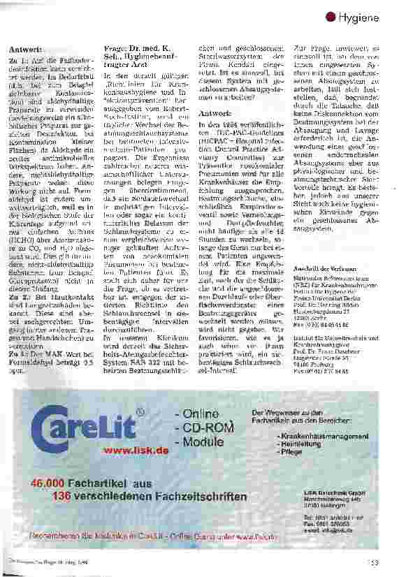 Vorschauseite 2: Fragen an das Nationale Referenzzentrum (NRZ) für Krankenhaushygiene