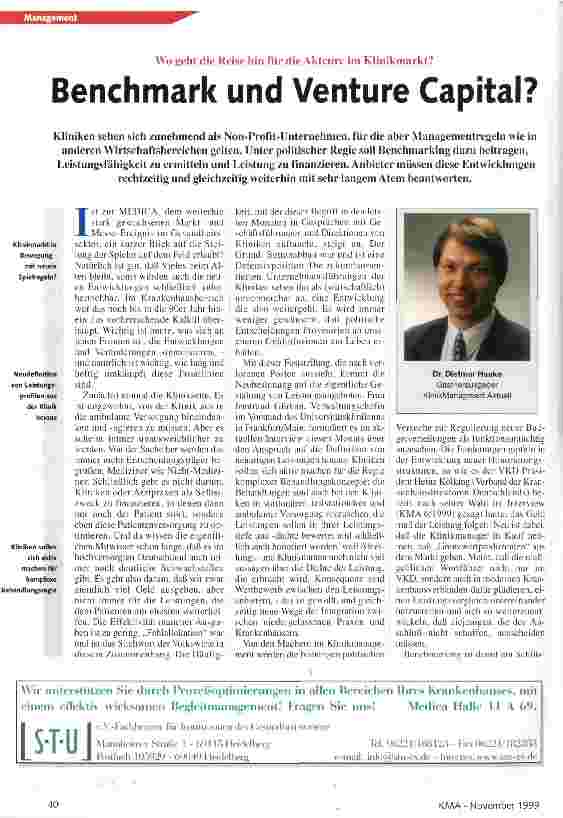 Vorschauseite 1: Benchmark und Venture Capital? Wo geht die Reise hin für die Akteure im Klinikmarkt?