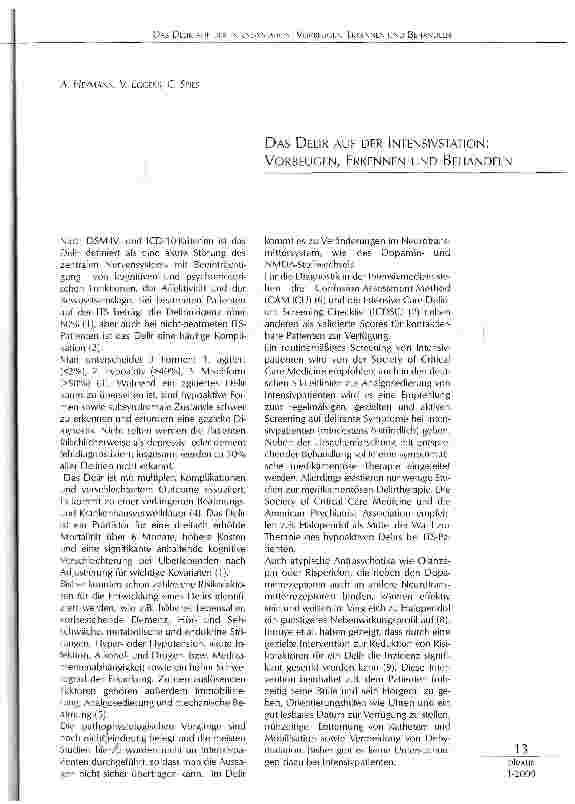 Vorschauseite 1: DAS DELIR AUF DER INTENSIVSTATION: VORBEUGEN, ERKENNEN UND BEHANDELN