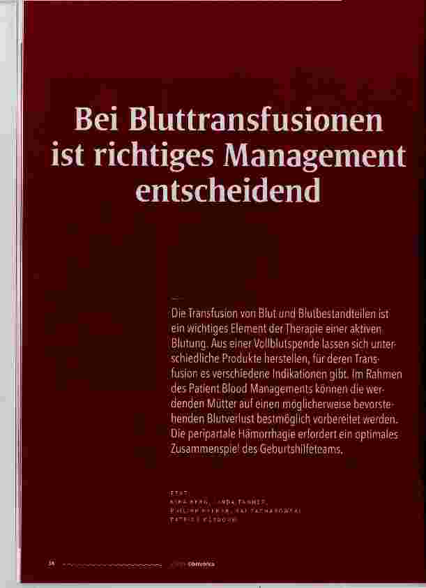 Vorschauseite 1: Bei Bluttransfusionen ist richtiges Management entscheidend