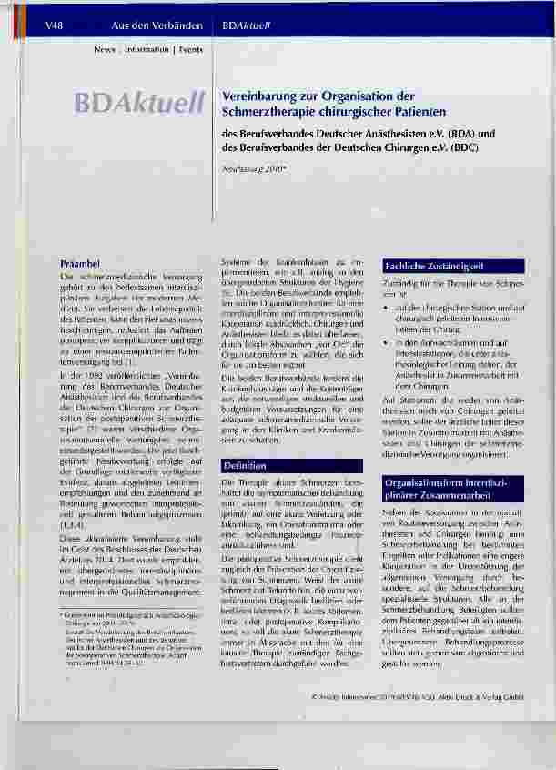 Vorschauseite 1: Vereinbarung zur Organisation der Schmerztherapie chirurgischer Patienten