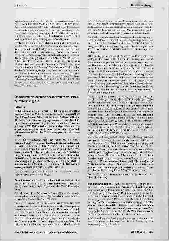 Vorschauseite 1: Überstundenzuschläge bei Teilzeitarbeit (TVöD)
