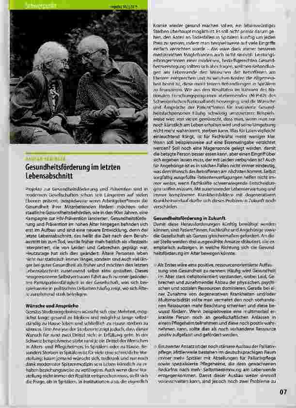 Vorschauseite 1: Gesundheitsförderung im letzten Lebensabschnitt