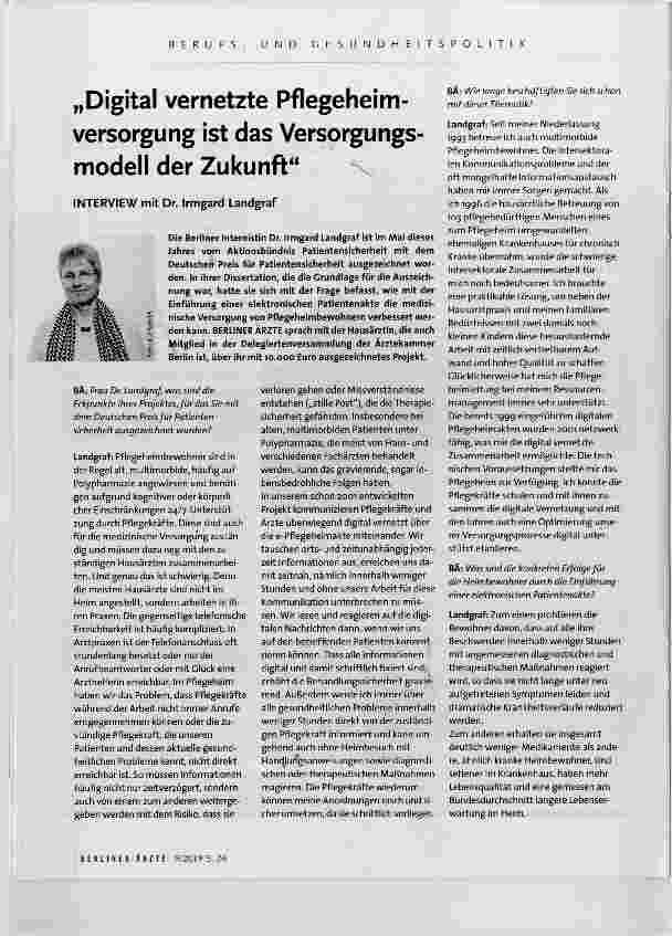 Vorschauseite 1: „Digital vernetzte Pflegeheimversorgung ist das Versorgungsmodell der Zukunft“
