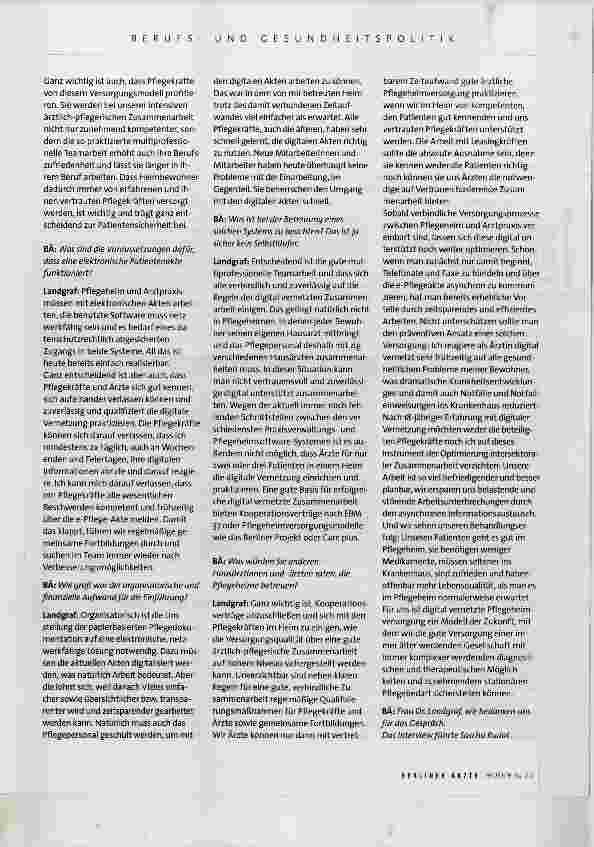 Vorschauseite 2: „Digital vernetzte Pflegeheimversorgung ist das Versorgungsmodell der Zukunft“