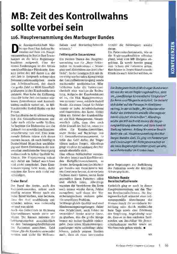 Vorschauseite 1: MB: Zeit des Kontrollwahns sollte vorbei sein