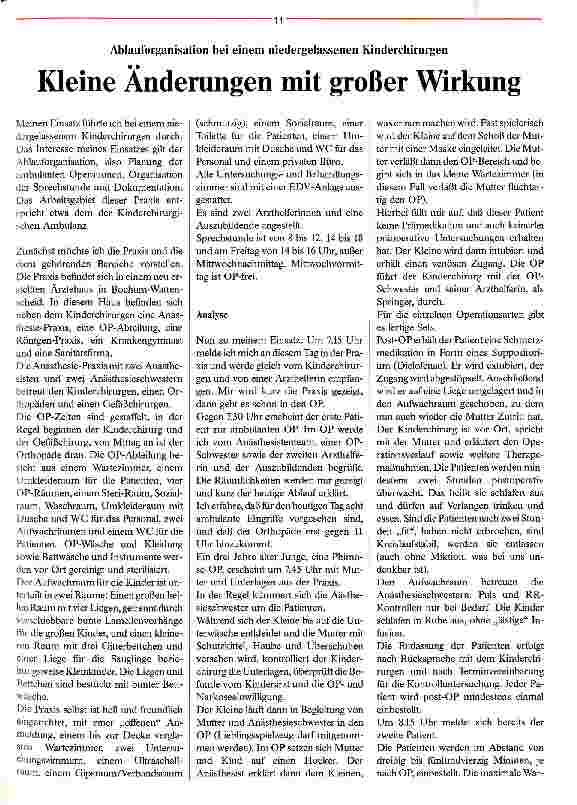Vorschauseite 1: Kleine Änderungen mit großer Wirkung Ablauforganisation bei einem niedergelassenen Kinderchirurgen
