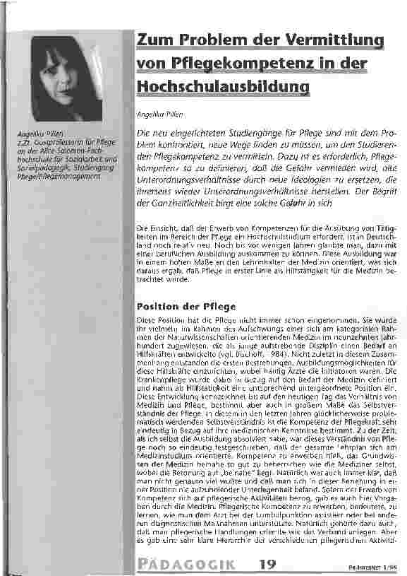 Vorschauseite 1: Zum Problem der Vermittlung von Pflegekompetenz in der Hochschulausbildung