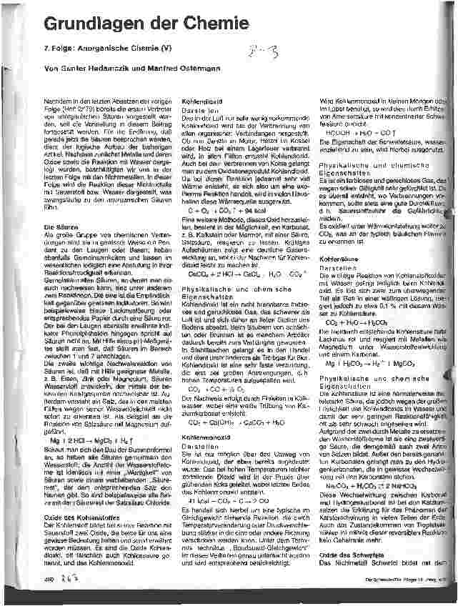 Vorschauseite 1: Grundlagen der Chemie 7. Folge: Anorganische Chemie (V)