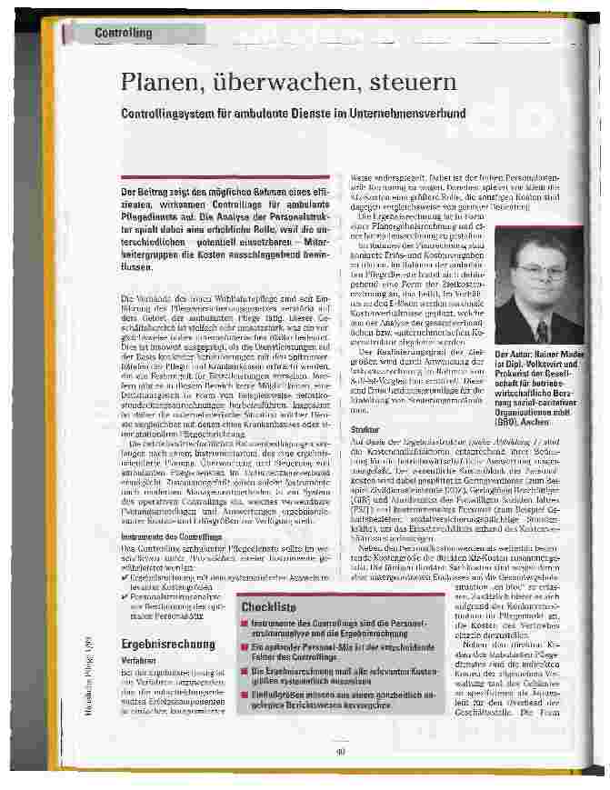 Vorschauseite 1: Planen, überwachen, steuern Contollingsystem für ambulante Dienste im Unternehmensverbund