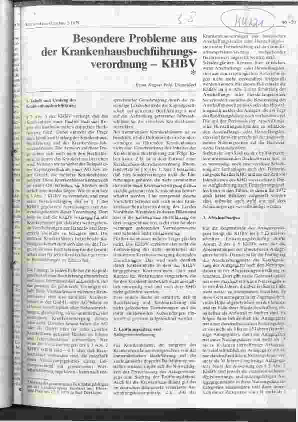 Vorschauseite 1: Besondere Probleme aus der Krankenhausbuchführungsverordnung - KHBV