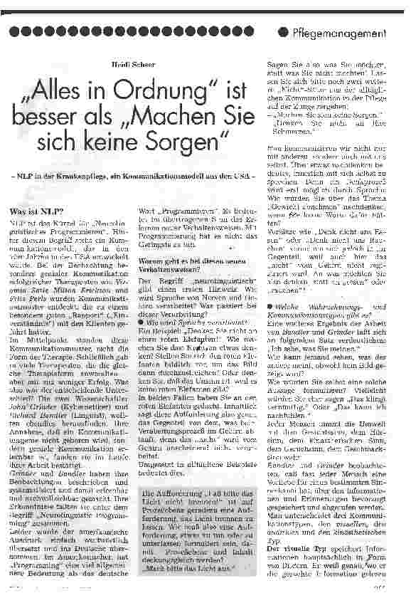 Vorschauseite 1: Alles in Ordnung ist besser als Machen Sie sich keine Sorgen NLP in der Krankenpflege, ein Kommunikationsmodell aus den USA