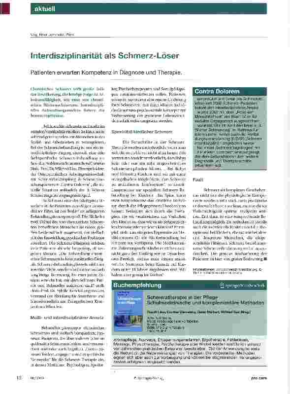 Vorschauseite 1: Interdisziplinarität als Schmerz-LöserPatienten erwarten Kompetenz in Diagnose und Therapie