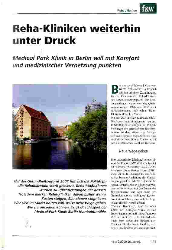 Vorschauseite 1: Reha-Kliniken weiterhin unter Druck