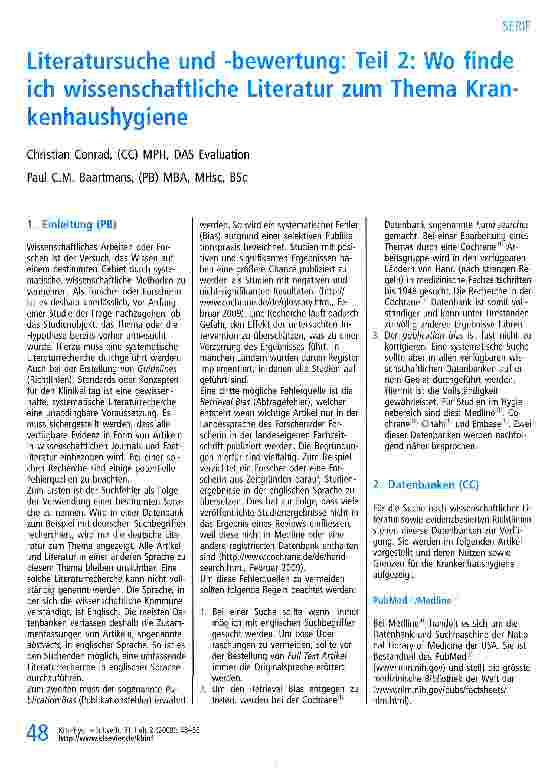 Vorschauseite 1: Literatursuche und -bewertung: Teil 2: Wo finde ich wissenschaftliche Literatur zum Thema Krankenhaushygiene