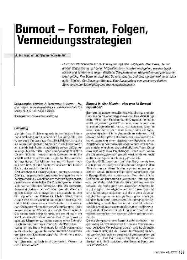 Vorschauseite 1: Burnout - Formen, Folgen, Vermeidungsstrategien