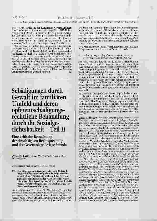 Vorschauseite 1: Schädigungen durch Gewalt im familiären Umfeld und deren opferentschädigungsrechtliche Behandlung durch die Sozialgerichtsbarkeit Teil II
