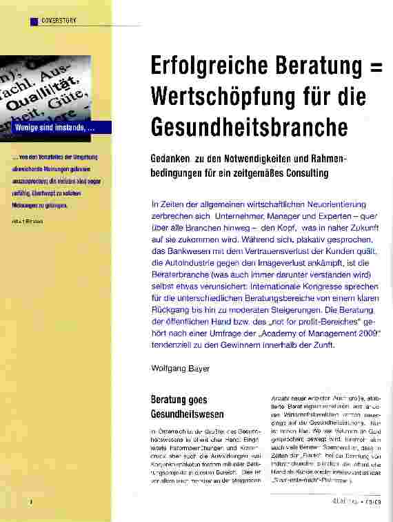 Vorschauseite 1: Erfolgreiche Beratung Wertschöpfung für die Gesundheitsbranche