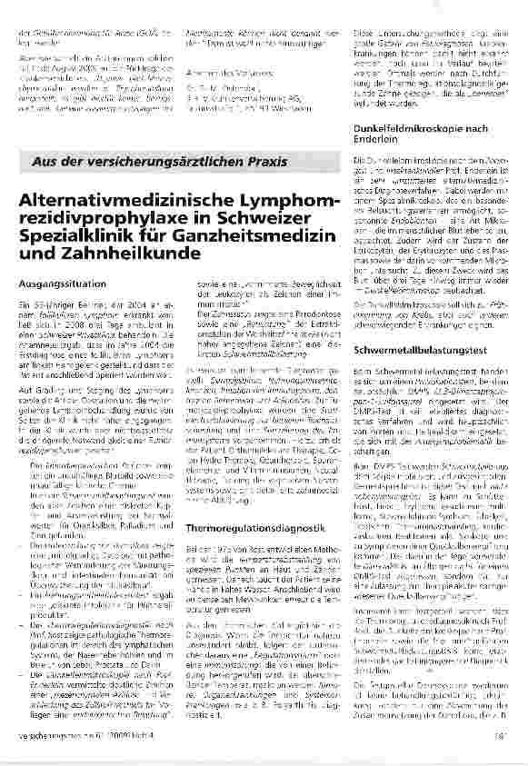 Vorschauseite 1: Alternativmedizinische Lymphom-rezidivprophylaxe in Schweizer Spezialklinik für Ganzheitsmedizin und Zahnheilkunde