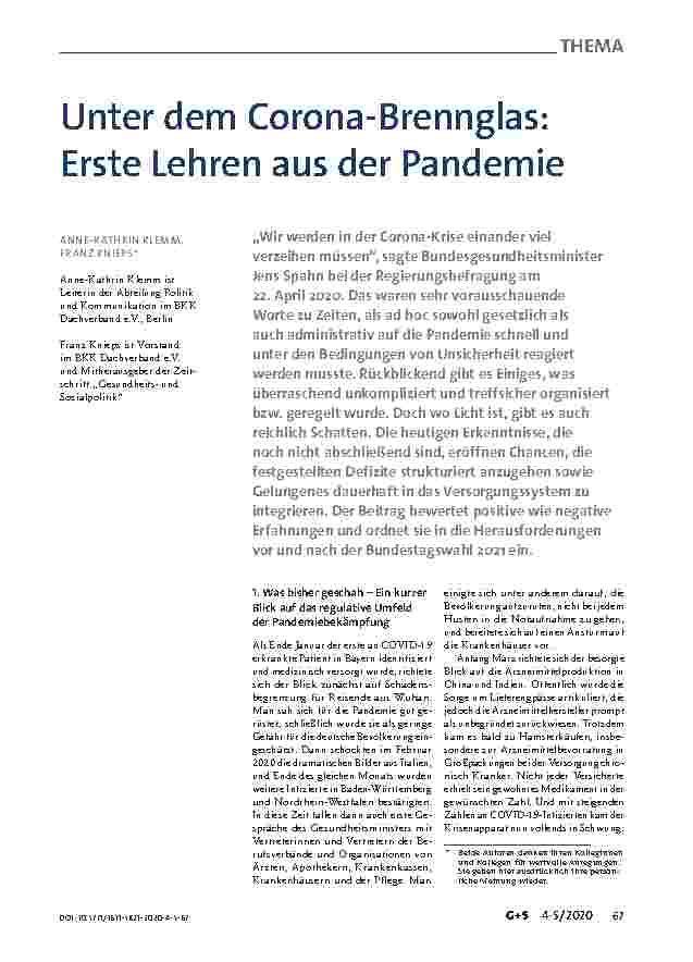 Vorschauseite 1: Unter dem Corona-Brennglas: Erste Lehren aus der Pandemie