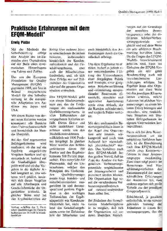 Vorschauseite 1: Prakische Erfahrungen mit dem EFQM-Modell