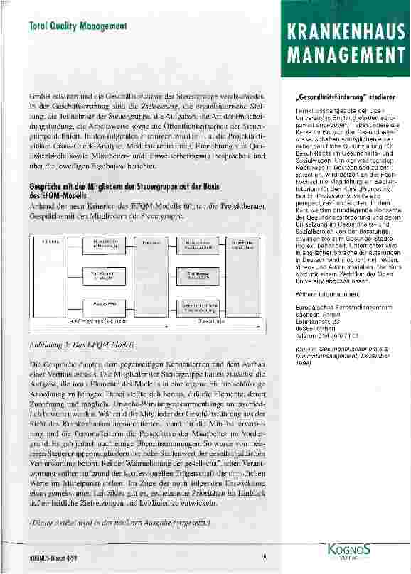 Vorschauseite 3: Neues Modellprojekt zum Qualitätsmanagement Erste konzeptionelle Bausteine und Ergebnisse aus dem UQM-Projekt im Krankenhaus Schwerte