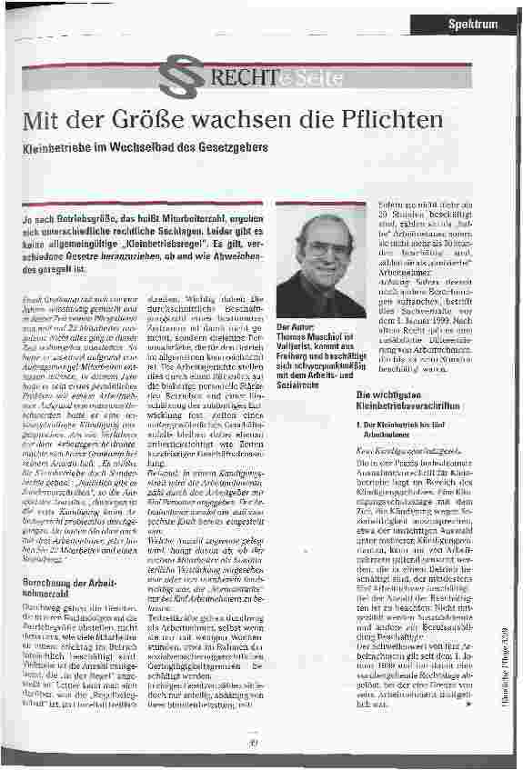 Vorschauseite 1: Mit der Größe wachsen die Pflichten Kleinbetriebe im Wechselbad des Gesetzgebers